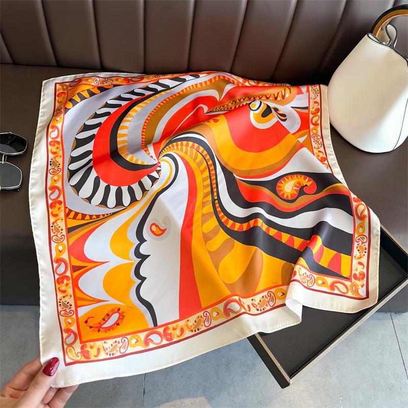 Women S Geometric Abstract Printed Silk Like Square Scarf For Sun Protection