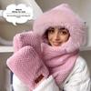 1PC Gloves Elegant Knit Material Warmth Thickened Cute Ear-Protecting Balaclava Hood Scarf Set Multi-Color