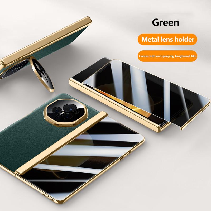 Чехол из простой кожи для телефона Honor Magic V3 с гальваническим покрытием, металлическим шарниром, держателем объектива и закаленной пленкой, противоударным держателем, деловой чехол