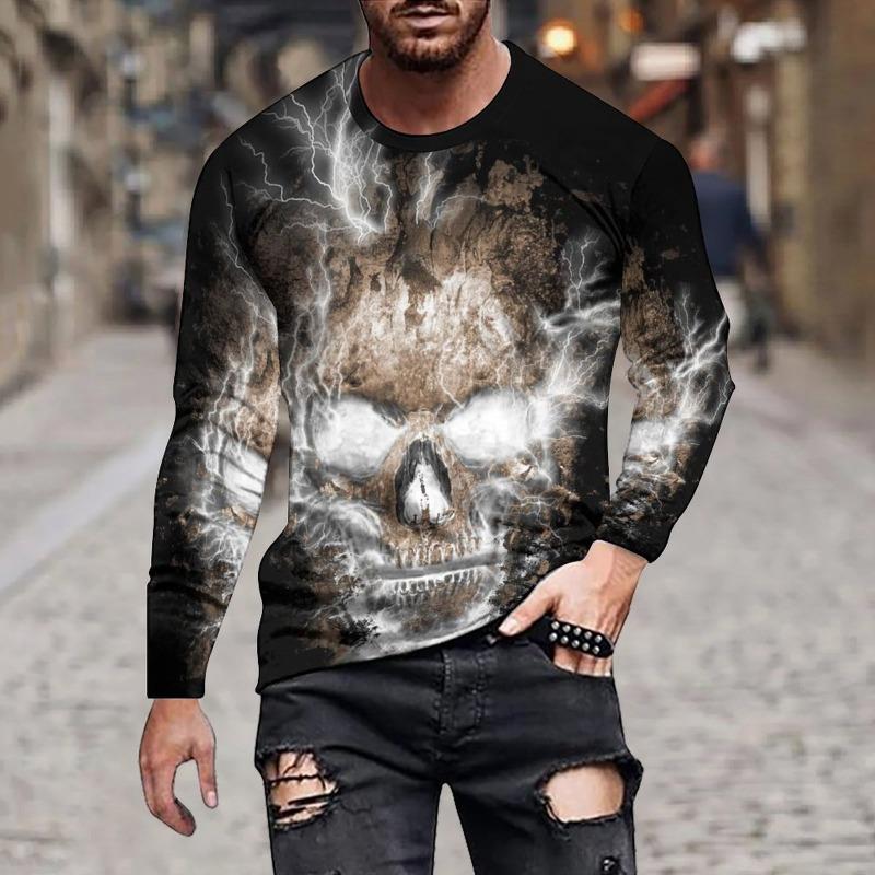 3D Printed Cool Cartoon Graffiti T Shirt For Men Skull Robot Pattern Tees Autumn Casual Long Sleeves O-Neck Tops Loose T-Shirts