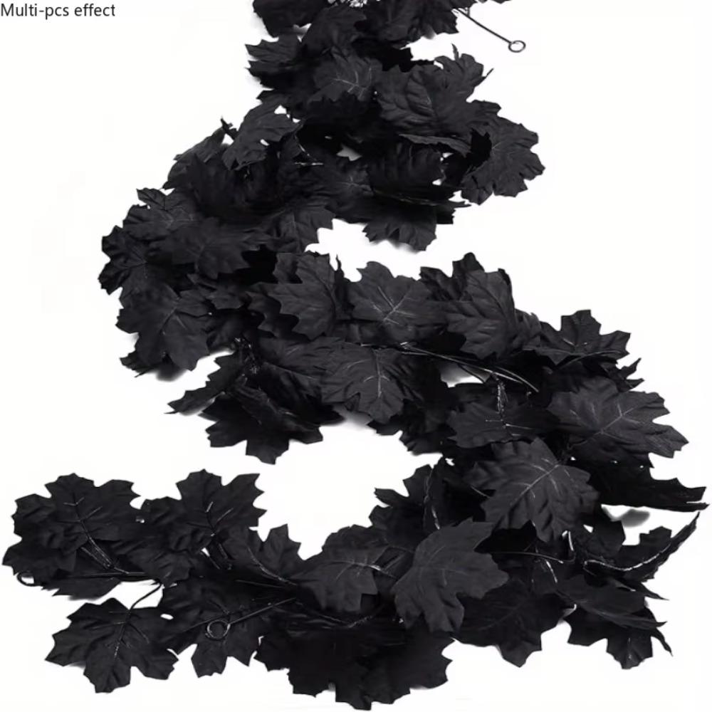Black Maple Leaf Wreaths Upgraded Artificial Autumn Leaves Halloween Decor for Home Fireplace Stair Window Front Door Ornaments