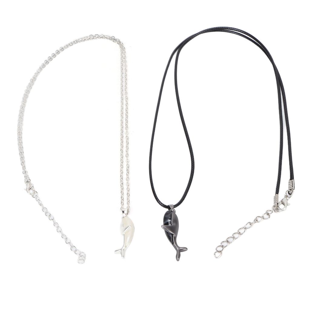 2pcs Couple Necklace Alloy Exquisite Cute Whale Shaped Pendant Magnet Necklace Jewelry Accessory Gift