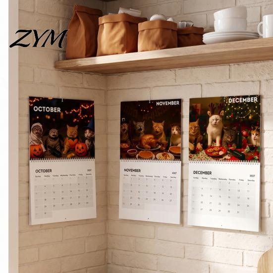 Cute Animal Calendar Gifts for Cat Lovers 2027 Drunk Cats Calendar, Funny Wall with 12 Creative Monthly Schedule Hilarious Drinking Illustration,