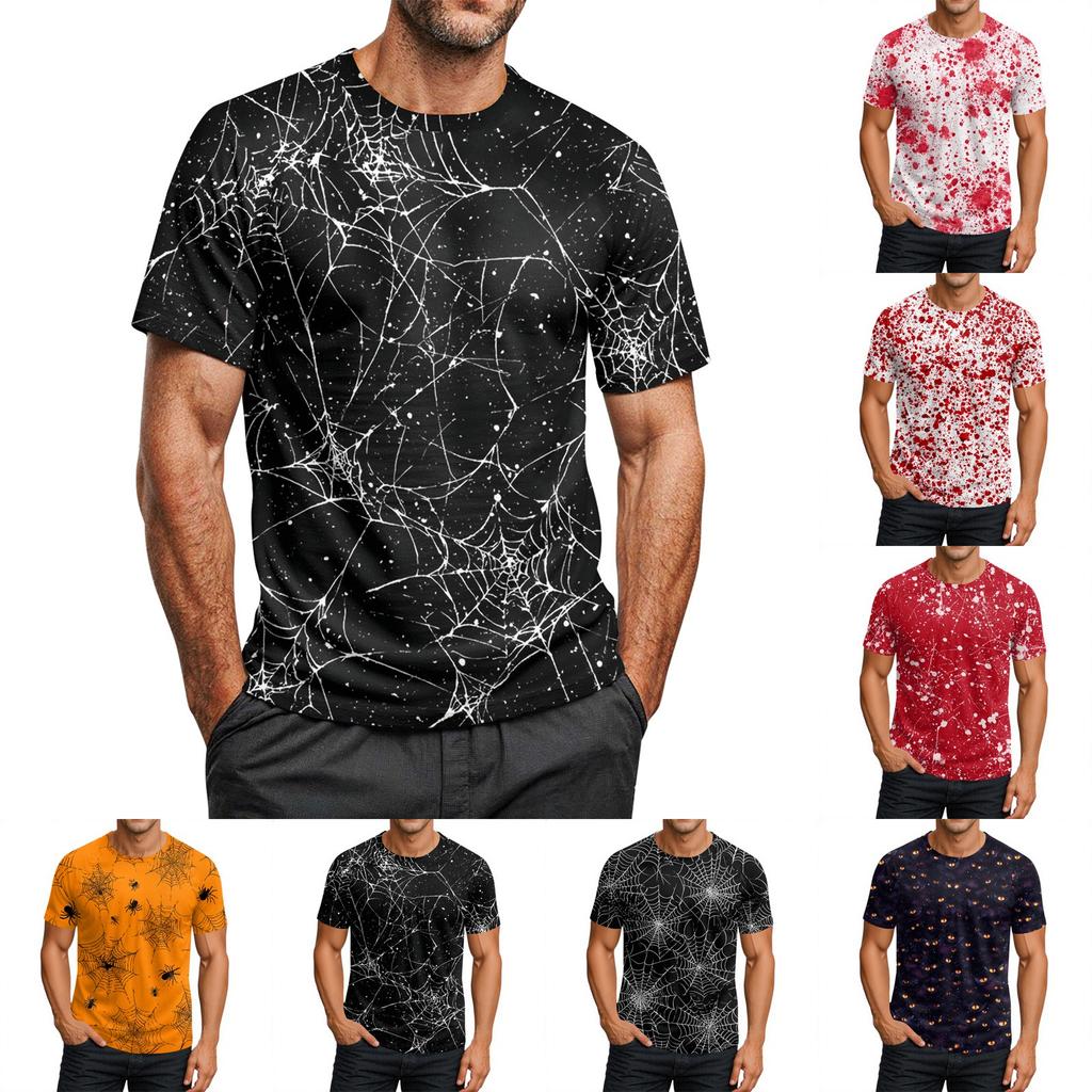 Men's Halloween Printed Round Neck Raglan Short Sleeve Top T-Shirt
