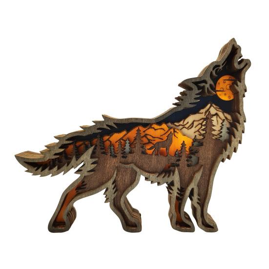 Деревянное украшение в виде волка, 3D-многослойная резьба, скульптура волка, домашний офис, настольный декор, деревенская статуя лесного животного для любителей животных