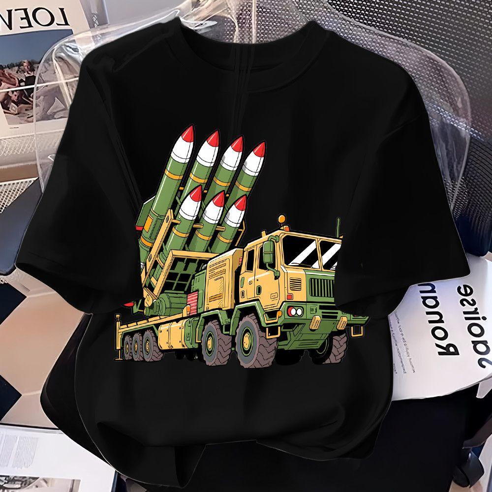 Boy's Loose Anti-aircraft Missile Launch Vehicle Jacket for Summer Children's Casual Short-sleeved Pure Cotton T-shirt