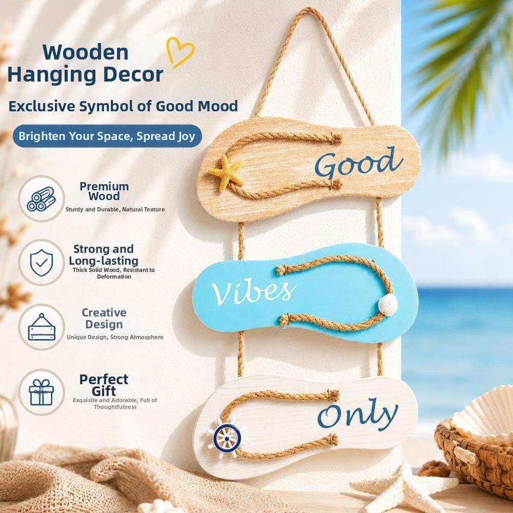 Flip Flop Shape Wooden Wall Hanging Ocean Theme Wall Hanging Pendant Living Room