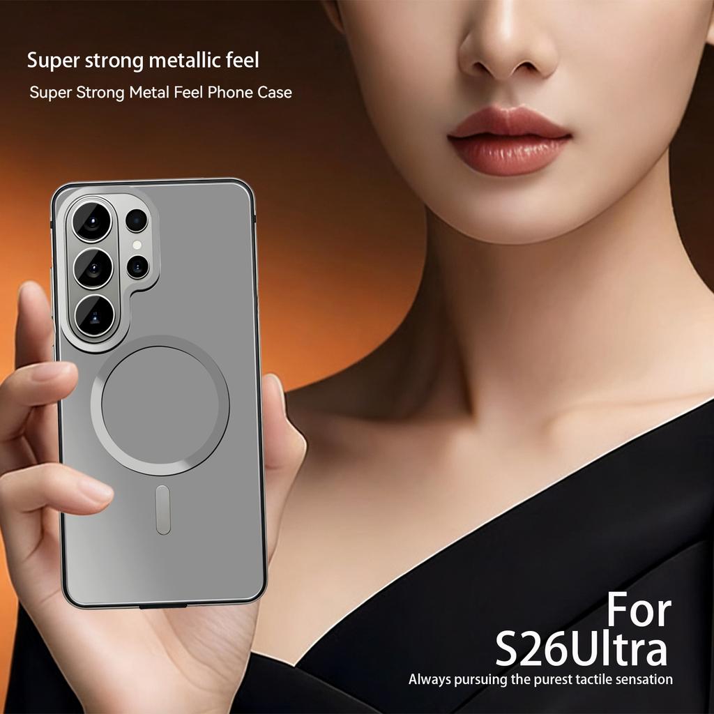 Алюминиевый металлический каркас Чехол для телефона, для Samsung Galaxy S26 Ultra Магнитное всасывание Оригинальный цвет Задняя панель Защитная крышка