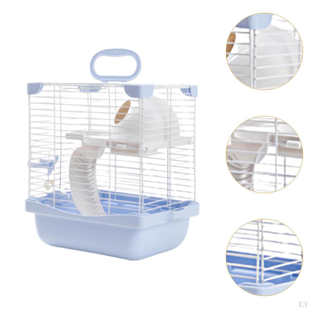 2 Layers Hamster Habitats Cage 19x23x28cm for Mice Gerbils with Slide Detachable Bottom Tray