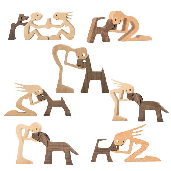 Собака и человек Орнамент Деревенский Деревянный Мальчик и Собака Украшение Минималистичный Щенок