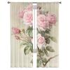 Pink Rose Vintage Tulle Window Curtain For Living Room Modern Sheer Curtain For Bedroom Kitchen Drapes Custom