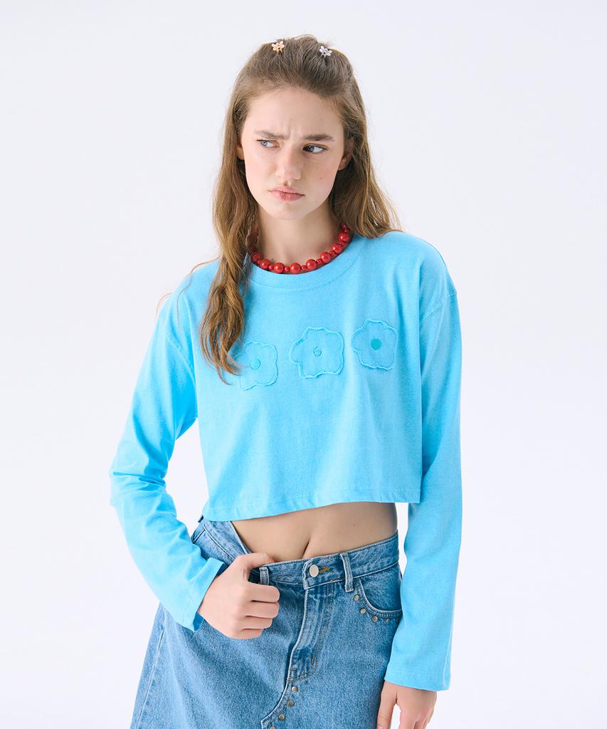 JUNEJUNE SPACE Flower Applique Crop T_Sky