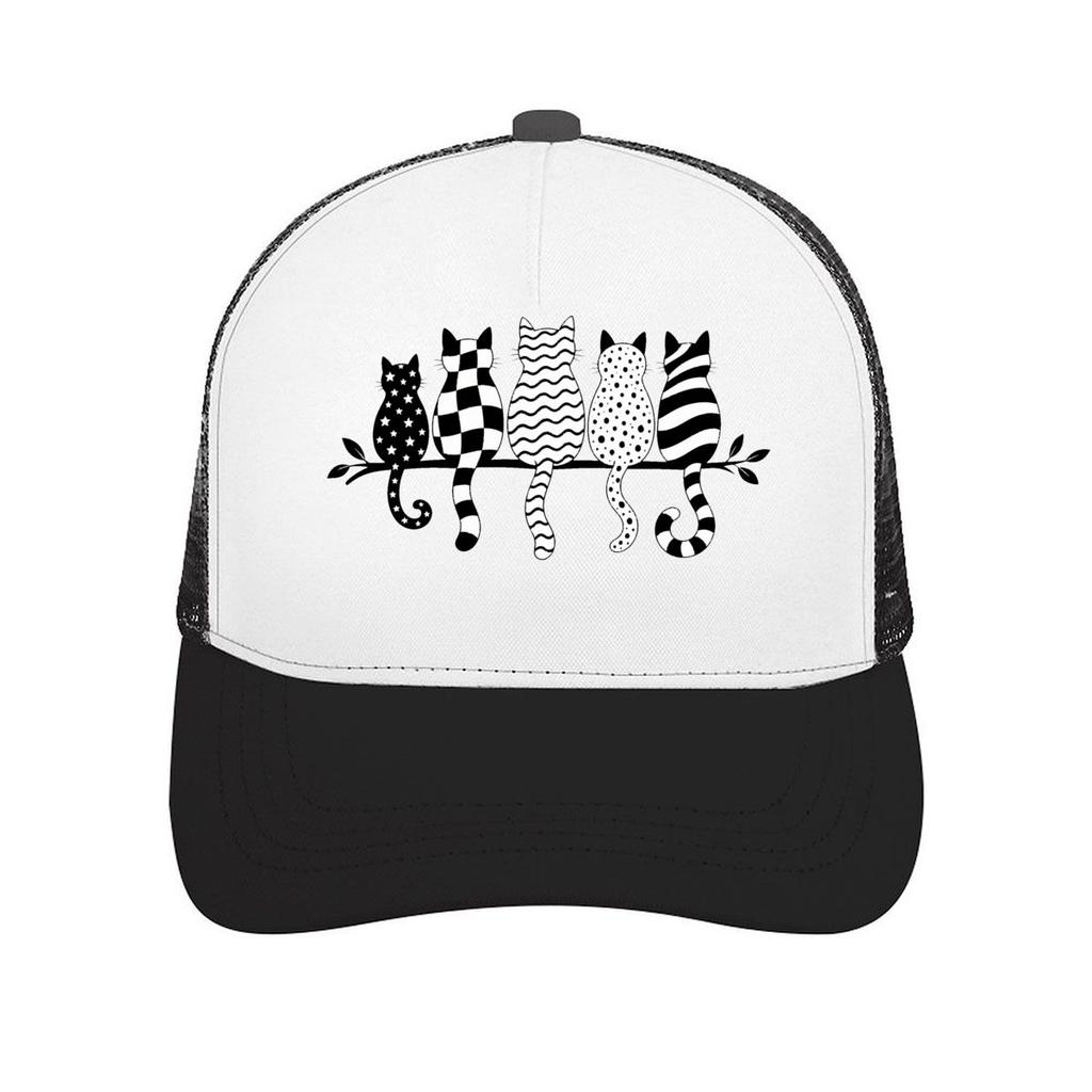Whimsical Patterned Cats Line Art Mesh Baseball Cap Casual Hat Outdoor For Womens Unisex FeUnisex