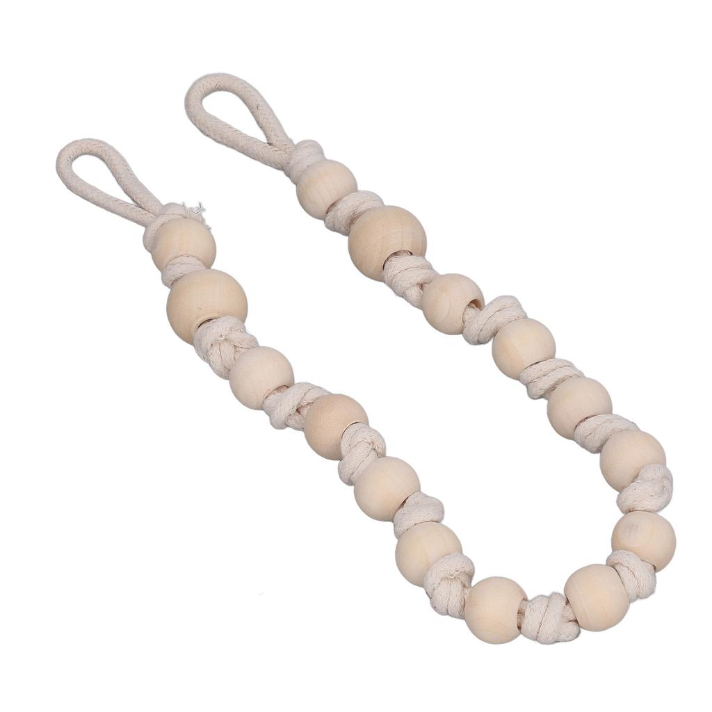 Boho Curtain Tiebacks Bohemian Style Durable Wood Rope Wide Application Curtain Holdbacks for Curtain Towel Paper Beige