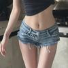 Женские джинсовые шорты синего цвета с заниженной талией в стиле ретро