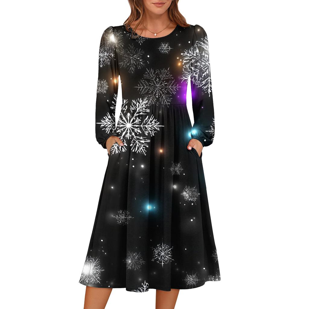 Women's Christmas Printed Fashionable Loose Round-neck Dress