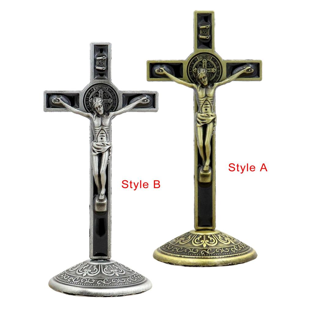 Crucifix and Stand Figurine Jesus Statue Catholic Table Cross Christ On Cross Cross Altar for Tabletop Decor Religious Gifts