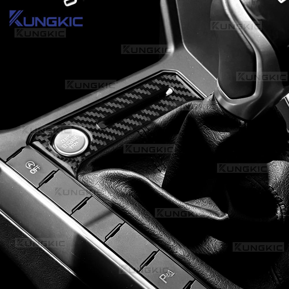 Carbon Fiber Style Interior Sticker for Volkswagen Polo 2021-2026 Start Button & Gear Shift Card Slot Frame LHD RHD