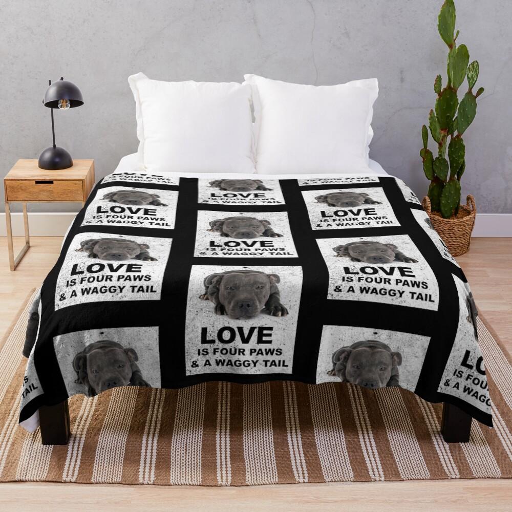 Love is 4 paws & waggy tail Blue Staffordshire Bull Terrier Throw Blanket