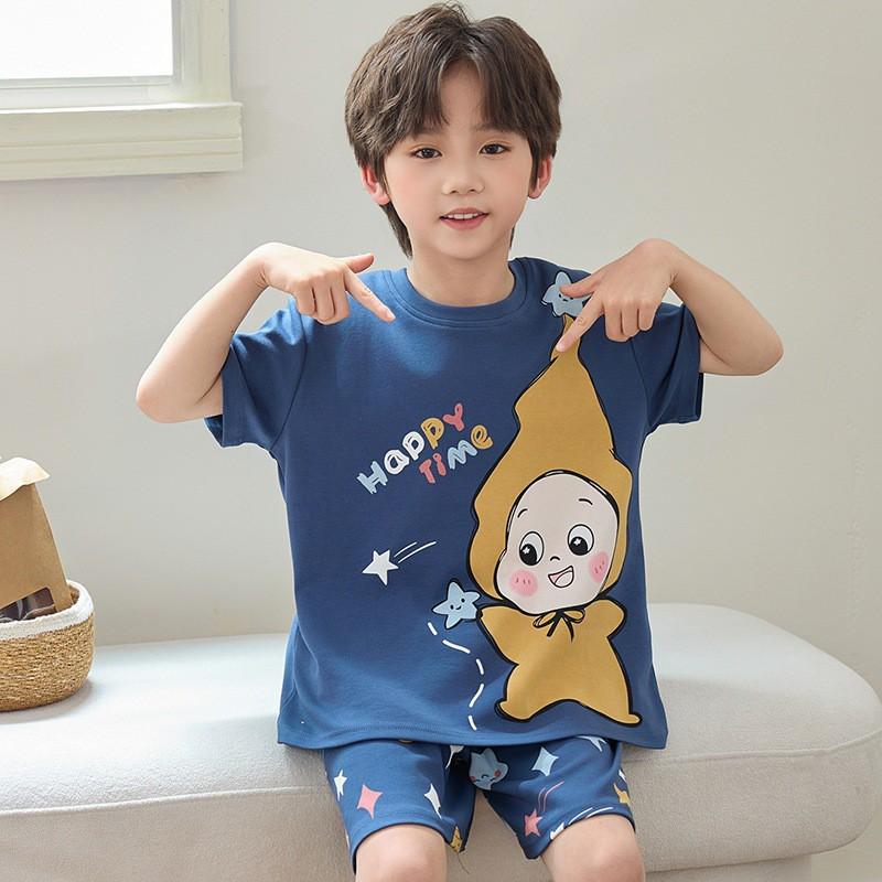Boys Cartoon Pajama Set Short Sleeve Cotton Sleepwear Kids 8 Years Lightweight Home Outfit