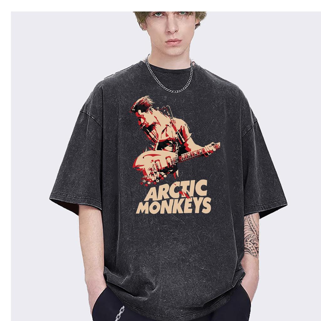 Rapper Retro Rock Arctic Monkeys Music Album Graphic Oversized Ins Mens T-shirt Casual Vintage Washed Cotton