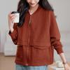Plus Size Women's Casual Loose Round Neck Baseball Jacket - Short, Fat MM Style, Early Autumn 2024.
