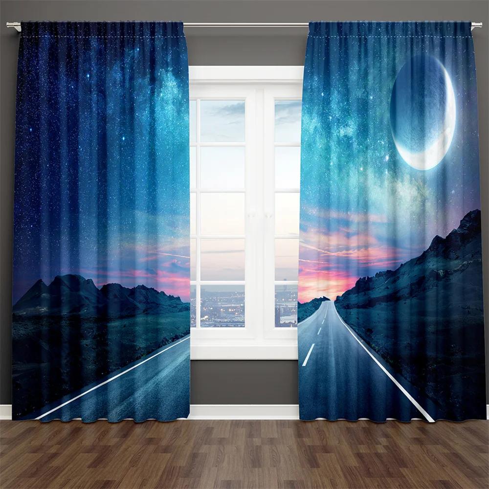 3D-принт, современный фиолетовый и синий Млечный Путь, звездная ночь, 2 шт., затемняющая оконная штора для гостиной, спальни, декор, карман для штанги