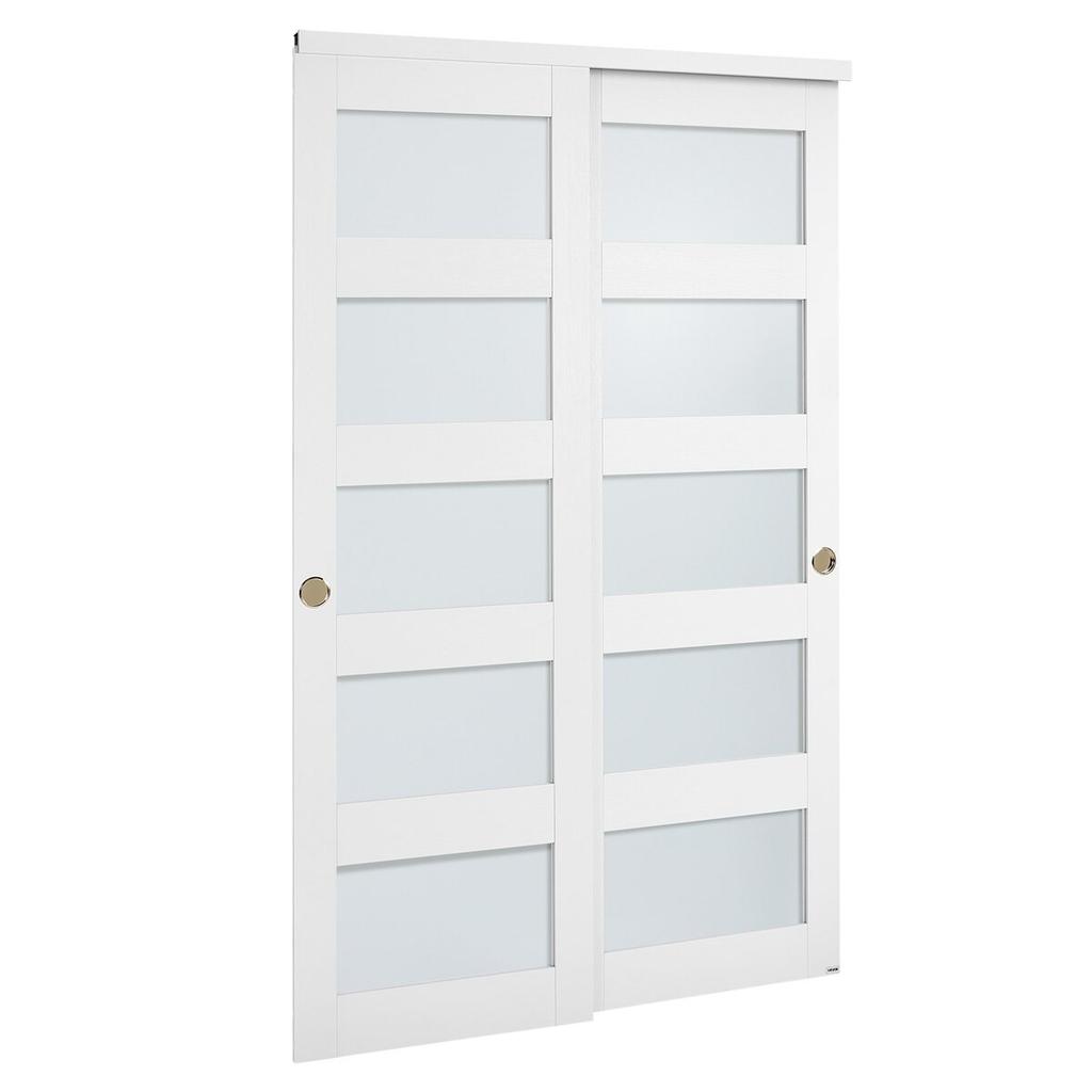 Sliding Closet Door, 1219mm (Double 635mm) x 2032 mm, 5-Lite Frosted Glass Bypass Sliding Doors with Hardware Kit, Solid Wood & MDF Slab with