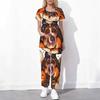 Women Plus Size Cutout Neck Short Sleeve Halloween Printed Scrub Set Pocket Top And Long Pants