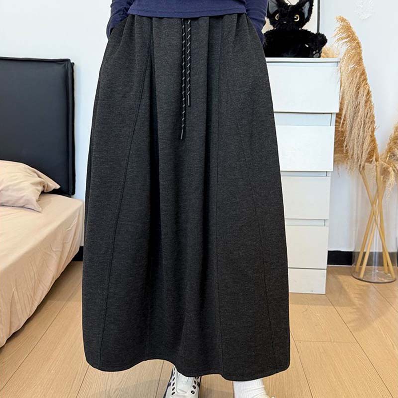 Skirt for Women Casual High Waist Long Loose Thickened Stretchy Slim Solid Colour Skirt