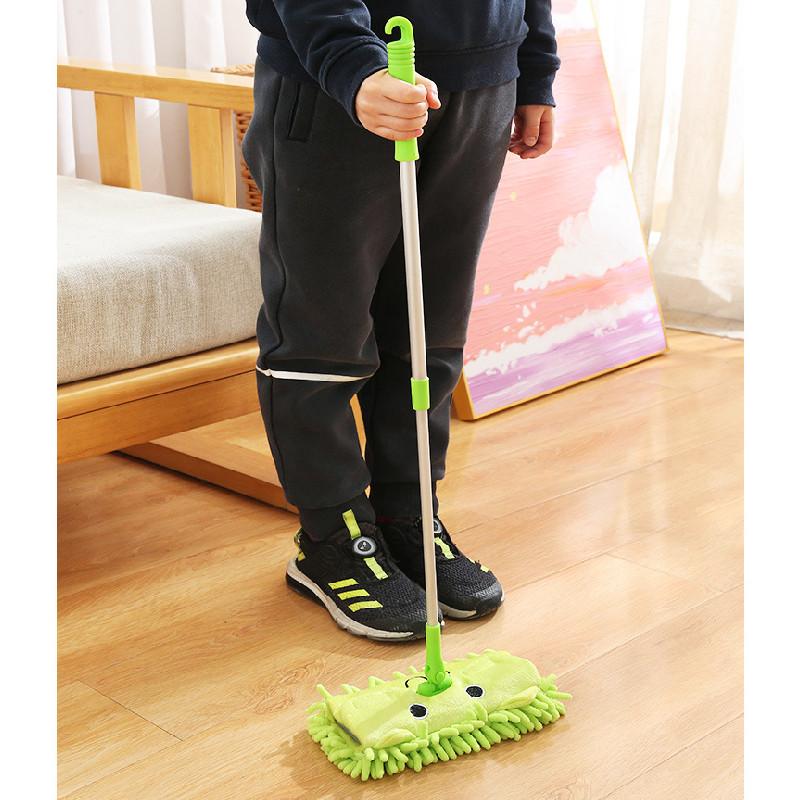 Cleaning Childrens Play Mop Set With Reusable Dustpan Flat For Educational Tool