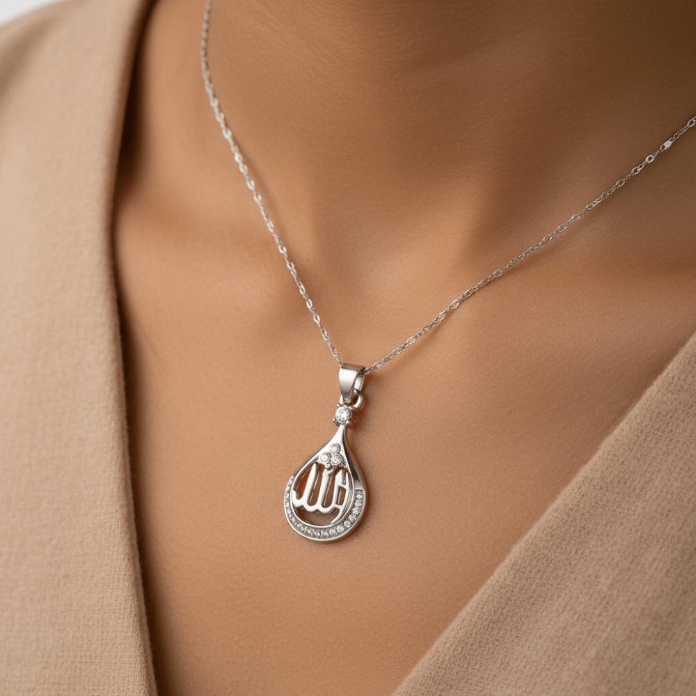Stainless Steel Chain Islamic Necklace Drop Shape Pendant Quran Necklace Devotional