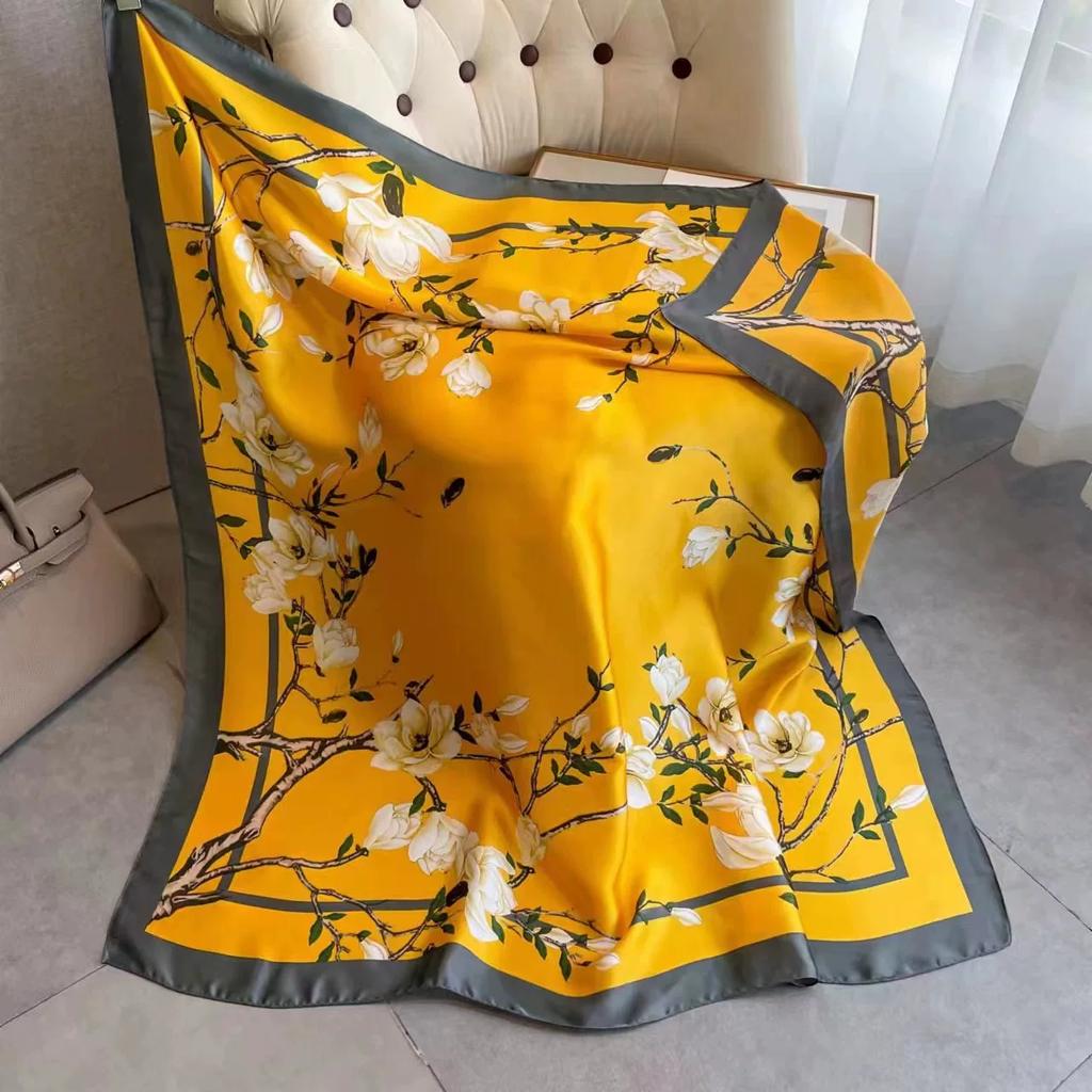 110cm Large Sqaure Scarf Printed Imitation Silk Scarf Women's Hadscarf