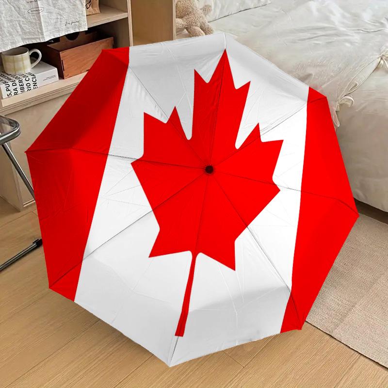 1pc Canada Flag Automatic Open/Close Umbrella with Windproof, 8-Rib Sturdy Canopy, Durable Ribs, Fashionable Design1161A