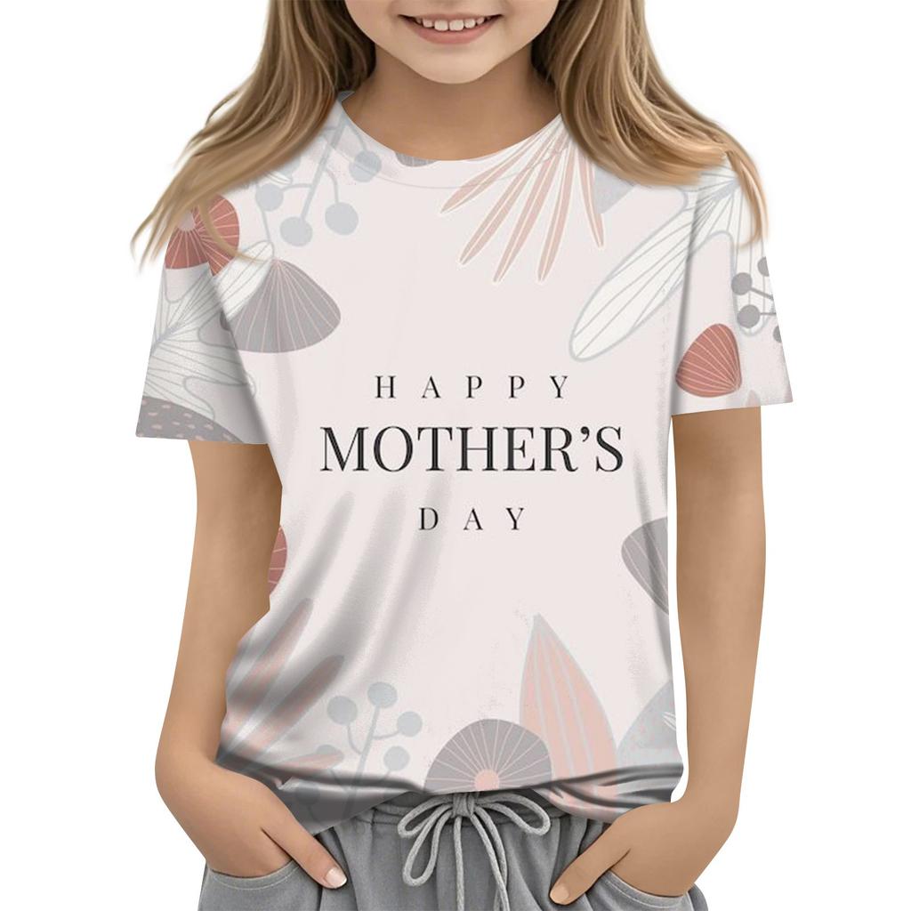 Children's Fashion Casual Short Sleeve Mother's Day Printed Round Neck T-Shirt Top