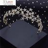 Fashion Baroque Metal Stars Rhinestone Crown Tiaras for Bride Headdress Queen Prom Bridal Diadem Wedding Hair Jewelry Girls