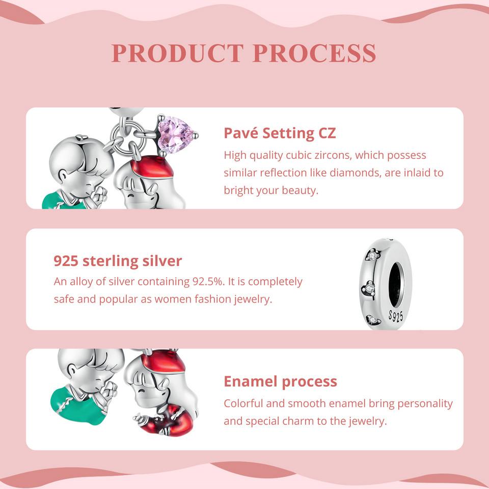 WOSTU 925 Sterling Silver Lovely Little Boy & Girl Charm Beads For Women Fit Original Charms DIY Necklae Birthday Jewelry Gift