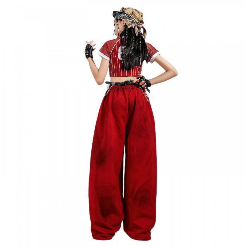 Girls Jazz Dance Outfit Kids Hip Hop Performance Costume Short Sleeve Top Pants Set