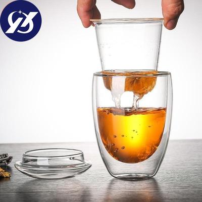 Стеклянная чашка для чая с двойными стенками 3 в 1, с заварочным устройством и крышкой, термостойкое прозрачное ситечко для чая, фильтр для кофе, посуда для напитков