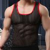 Men Vest Stylish Striped Quick Drying Sports Vest See-through Mesh Summer Camisole Tops Sports Vest Home Wear