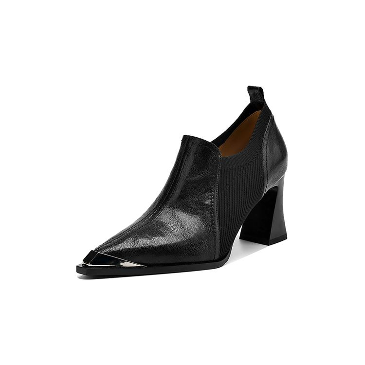 Fashion New Spring Genuine Leather Shoes for Women Fashion Metal Pointed Toe Women Pumps Shoes Chunky Heels Loafers High Heels