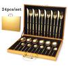 24Pcs/set 304 Stainless Steel Gold Dinnerware Set Black Dinner Knife Fork Spoon Cutlery Set Family P