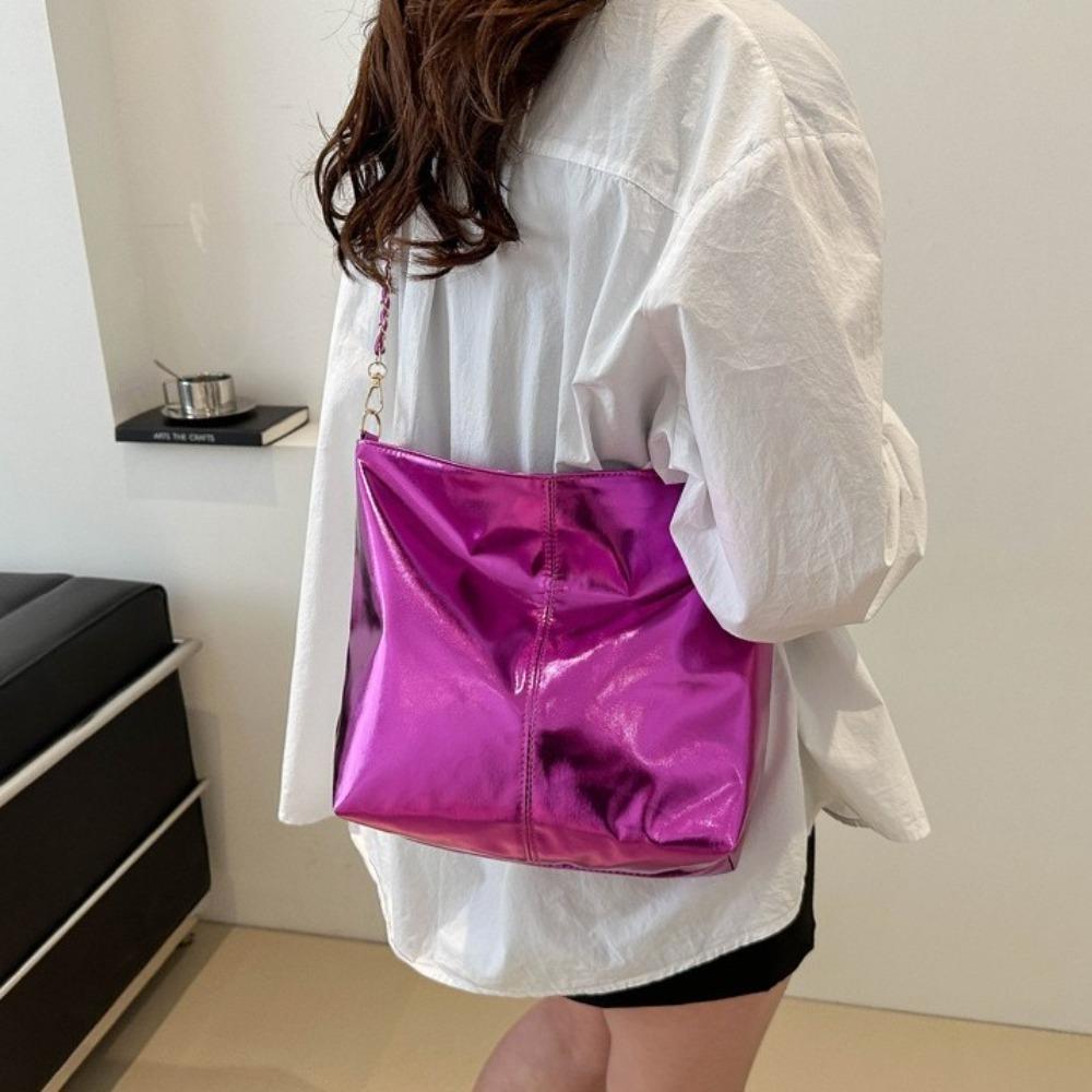 Large Capacity PU Leather Tote Bag Solid Color Women Handbag Retro Chain Shoulder Bag Party
