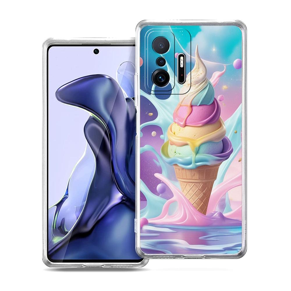 Прозрачный чехол для телефона для Xiaomi Mi 14 13 12 11 Ultra 13T 12T 11T Poco X3 NFC F3 F6 Pro Lite Мягкий ТПУ корпус Узор Мороженое
