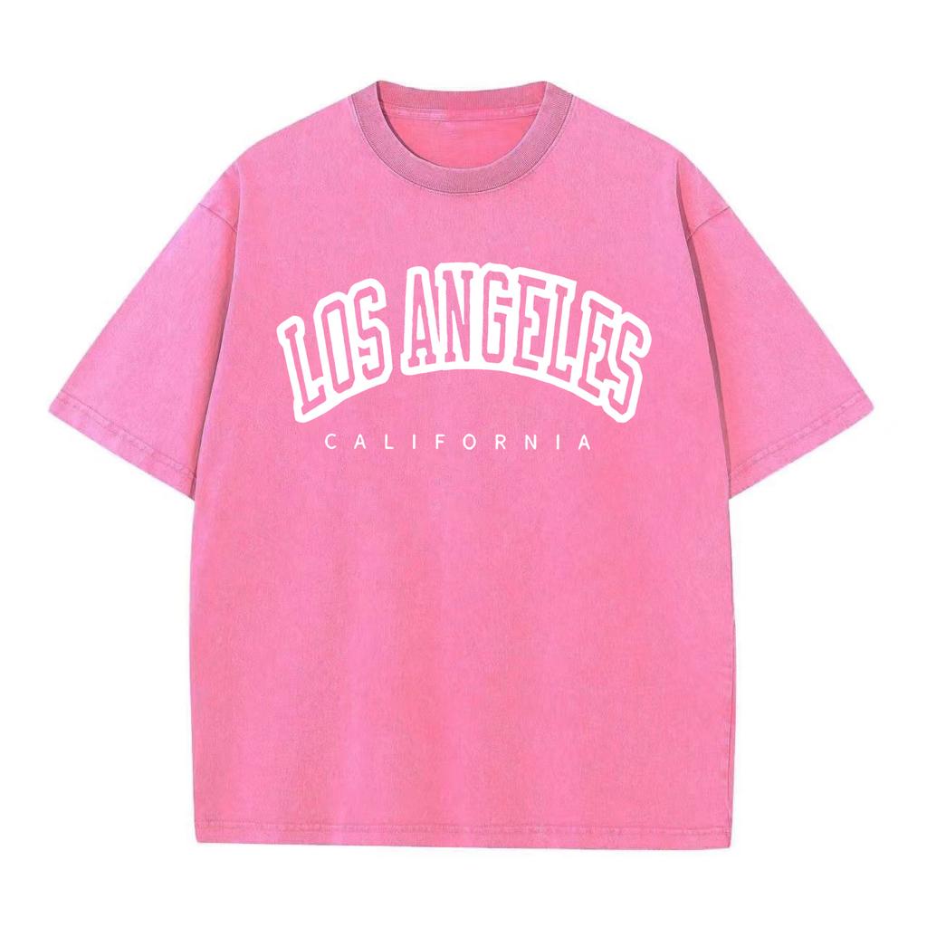 Ретро стираные винтажные женские хлопковые стираные футболки модные с круглым вырезом и коротким рукавом Лос-Анджелес США с принтом топы