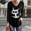 Mao Mao Cat Print Women Tshirts Ladies Tops Long Sleeve V-neck Pullover Femme T-shirts T Shirt For Women