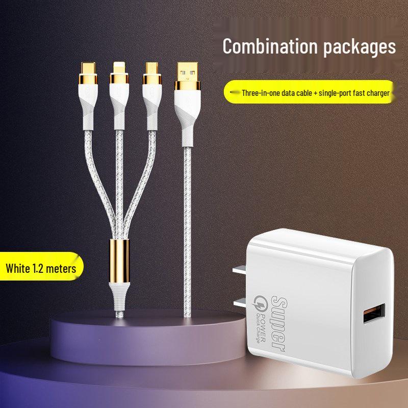 66W 3-in-1 Data Cable: Fast Charging 120W 6A for Apple, Huawei, and More