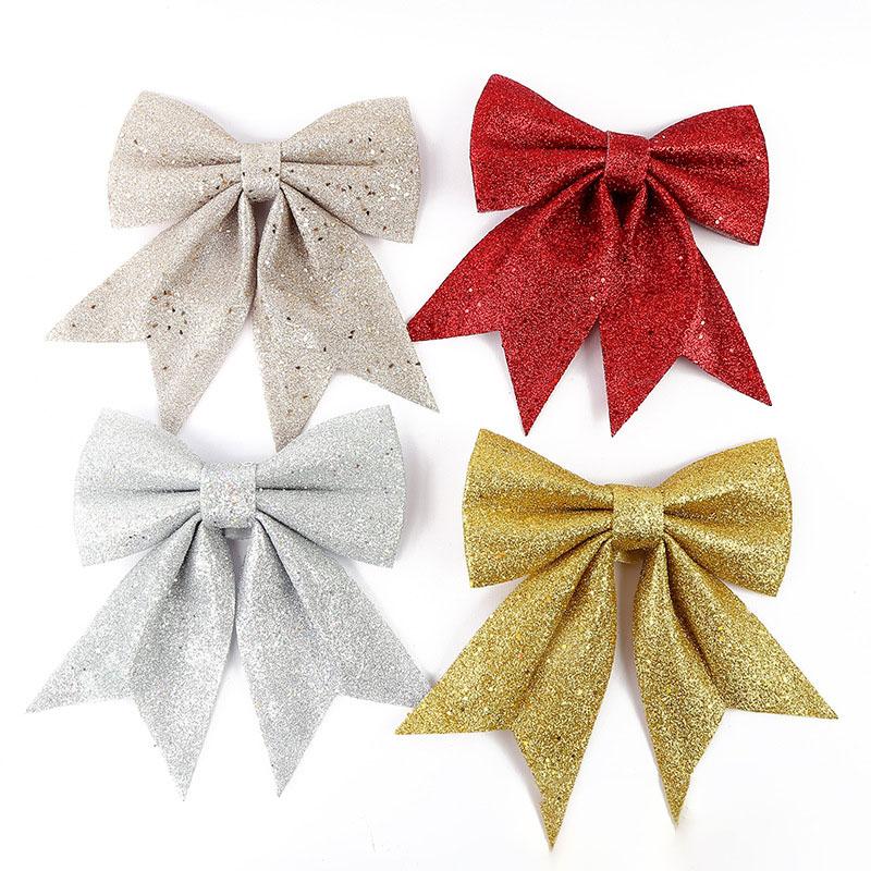 6pcs Christmas Tree Decoration Glitter Bows Hanging Handmade Xmas Party Ornament ARI