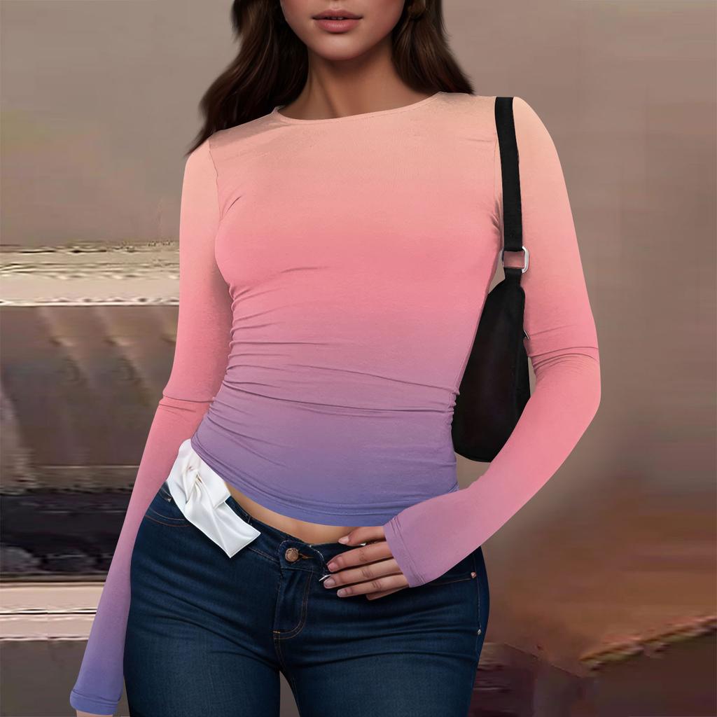 Женская модная повседневная футболка с круглым вырезом и длинным рукавом с принтом