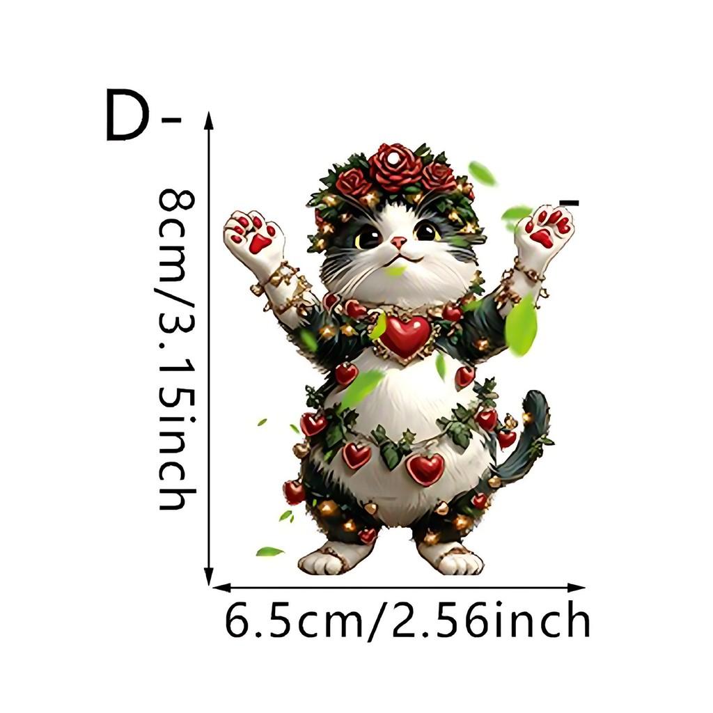 Valentine Day Theme Cute Rose Cat Pattern Acrylic Pendant Car Interior Decor